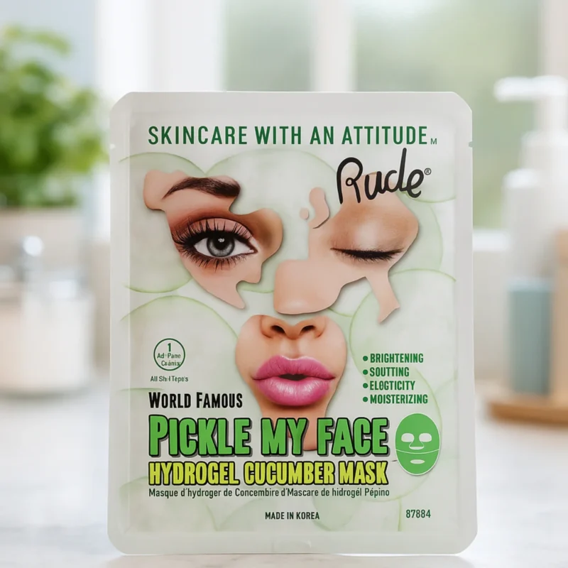 rude hydrogel cucumber mask hydrates and calms skin