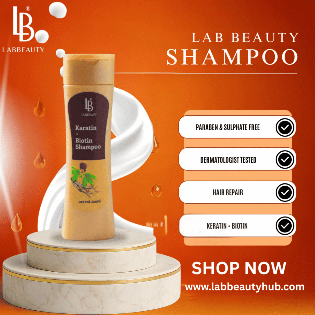 About Us repair, strengthen & shine with lab beauty keratin + biotin shampoo 200ml