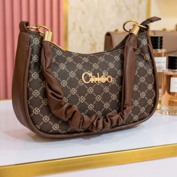 monogram crescent hobo – beige jacquard bag with ruched leather handle