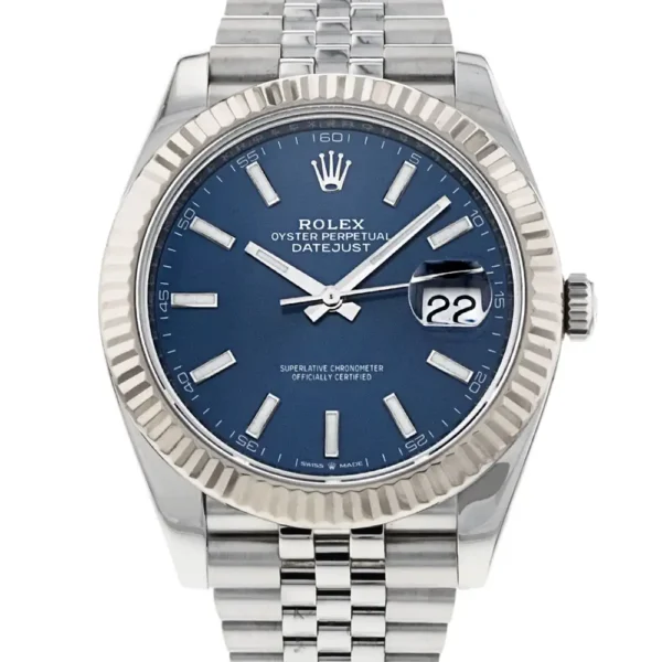 rolex datejust 41 blue dial men’s watch – 126334 stainless steel with fluted bezel & jubilee bracelet