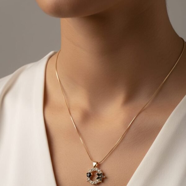 rose blossom halo necklace – elegant circular crystal pendant in 14k gold finish