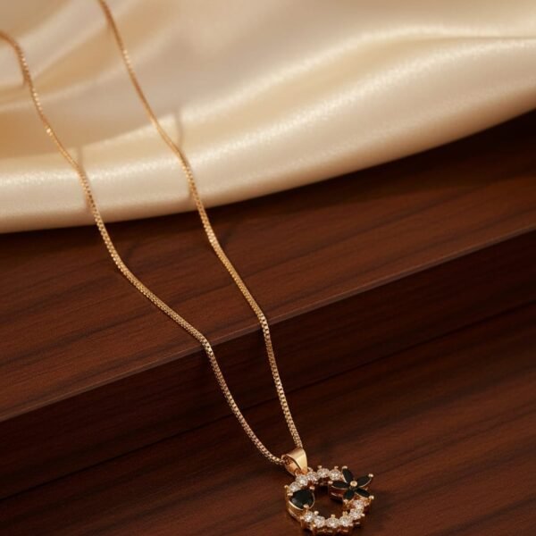 rose blossom halo necklace – elegant circular crystal pendant in 14k gold finish