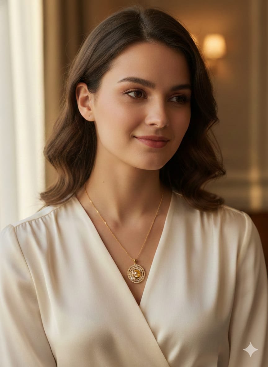 rose blossom halo necklace – elegant circular crystal pendant in 14k gold finish rose blossom halo necklace – elegant circular crystal pendant in 14k gold finish