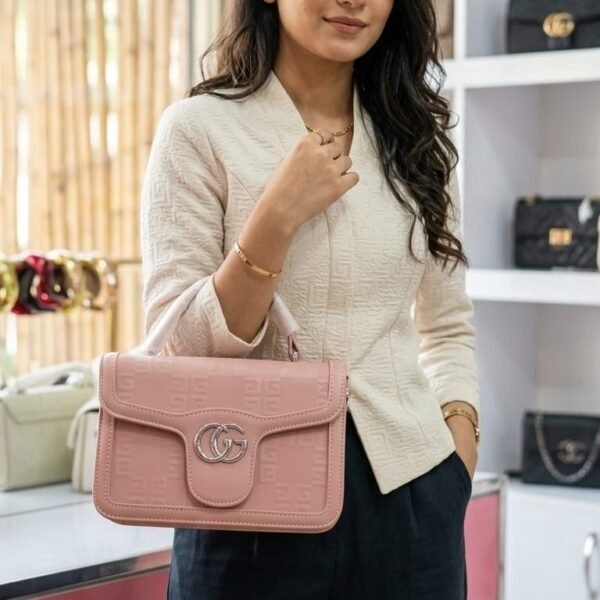 luxury two tone top handle bag – cream & tan crossbody purse with gold monogram logo