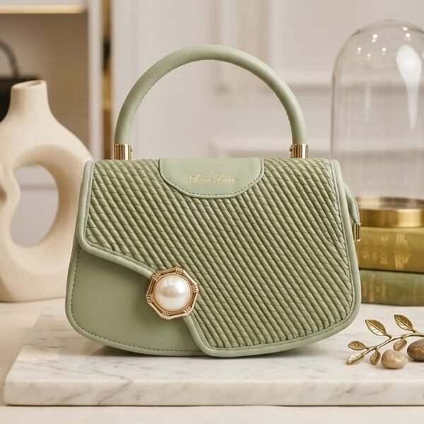 luxury two tone top handle bag – cream & tan crossbody purse with gold monogram logo