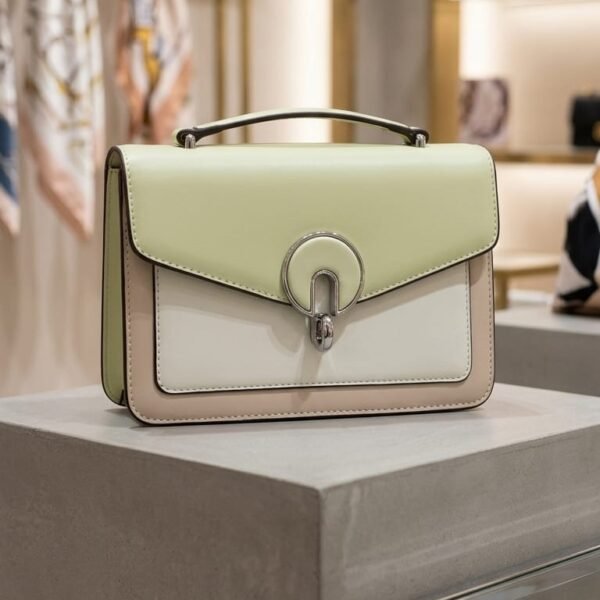 luxury two tone top handle bag – cream & tan crossbody purse with gold monogram logo