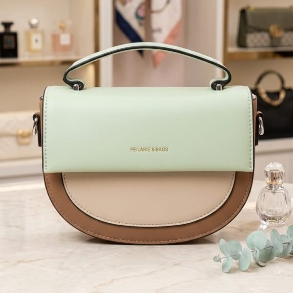 luxury two tone top handle bag – cream & tan crossbody purse with gold monogram logo