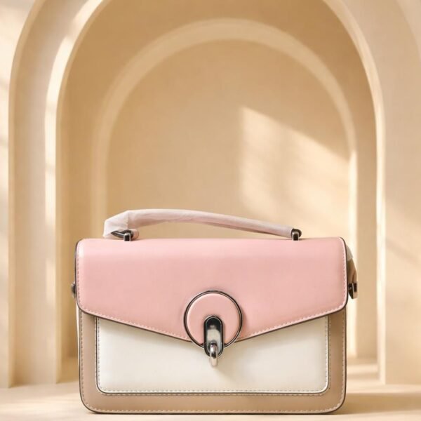 luxury two tone top handle bag – cream & tan crossbody purse with gold monogram logo