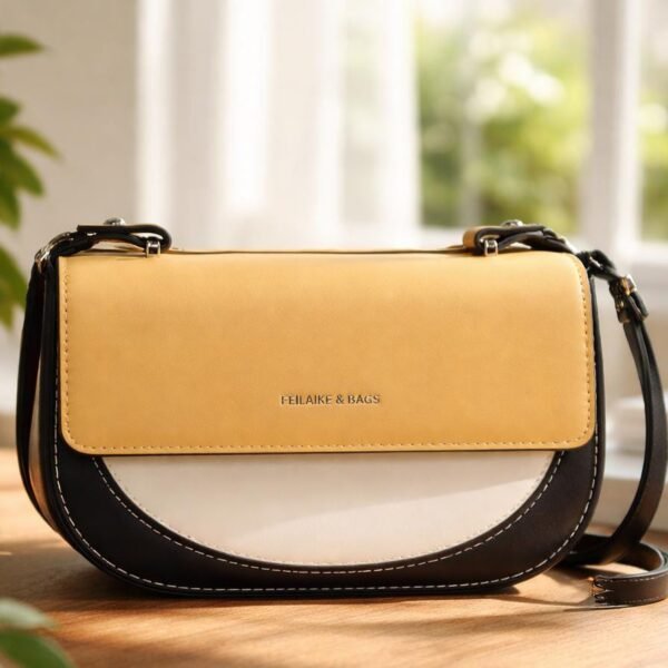 luxury two tone top handle bag – cream & tan crossbody purse with gold monogram logo