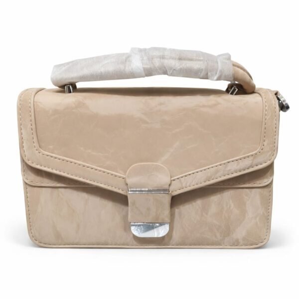 luxury two tone top handle bag – cream & tan crossbody purse with gold monogram logo