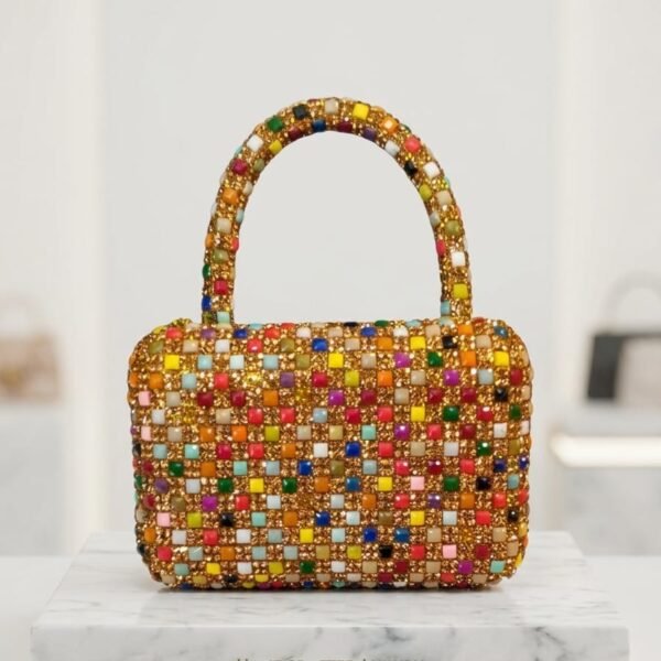 product title luxury circular mini acrylic bag – beaded monogram statement clutch with satin pouch