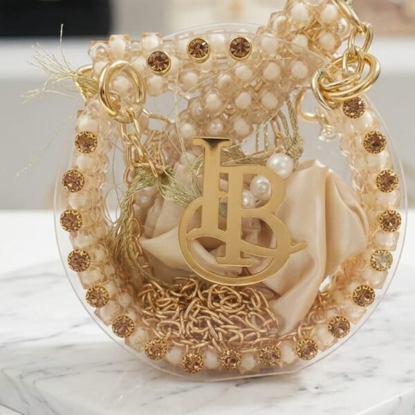 product title luxury circular mini acrylic bag – beaded monogram statement clutch with satin pouch