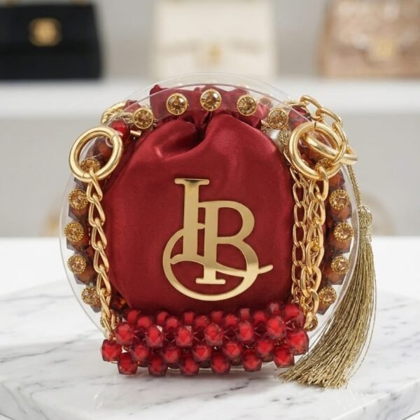 product title luxury circular mini acrylic bag – beaded monogram statement clutch with satin pouch