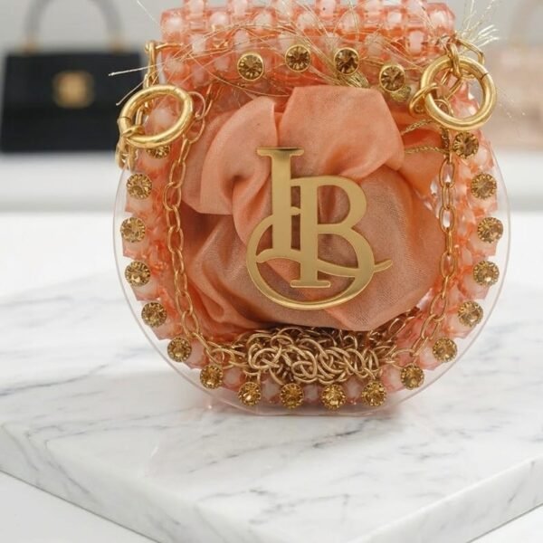 product title luxury circular mini acrylic bag – beaded monogram statement clutch with satin pouch