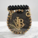 product title luxury circular mini acrylic bag – beaded monogram statement clutch with satin pouch