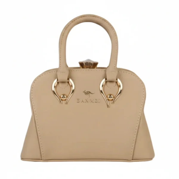 luxury two tone top handle bag – cream & tan crossbody purse with gold monogram logo