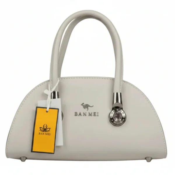 luxury two tone top handle bag – cream & tan crossbody purse with gold monogram logo