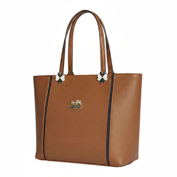 luxury two tone top handle bag – cream & tan crossbody purse with gold monogram logo
