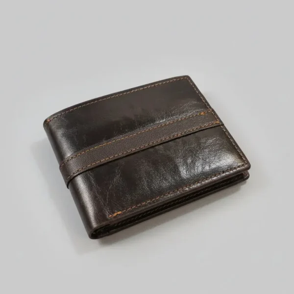 a q leather vintage handcrafted bifold wallet – distressed black cowhide with contrast stitching