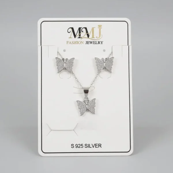 elegant butterfly jewelry set – necklace, stud earrings & bracelet (silver finish)