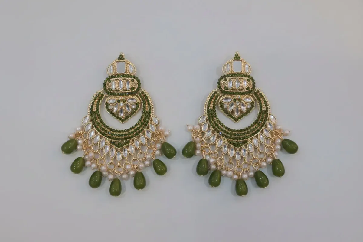 mehndi green kashees style jhumke earrings – traditional party & bridal wear mehndi green kashees style jhumke earrings – traditional party & bridal wear