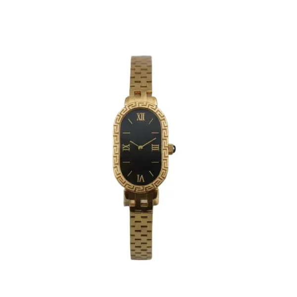 likely gold plated stainless steel or high quality alloy with a polished finish. band style: a hybrid design. the top portion features a brick link pattern (multi link) that transitions into a solid, smooth bangle style cuff at the back. closure: typically features a jewelry style clasp or a hinged spring opening for a seamless "bracelet" look on the wrist.