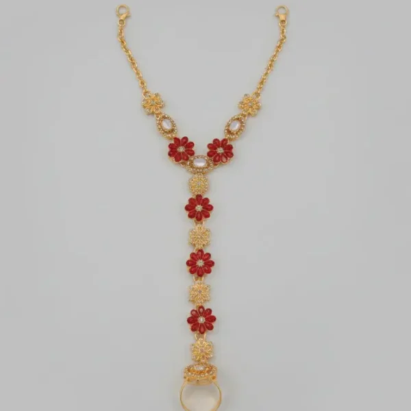 red & golden hath phool – bridal & traditional hand jewelry