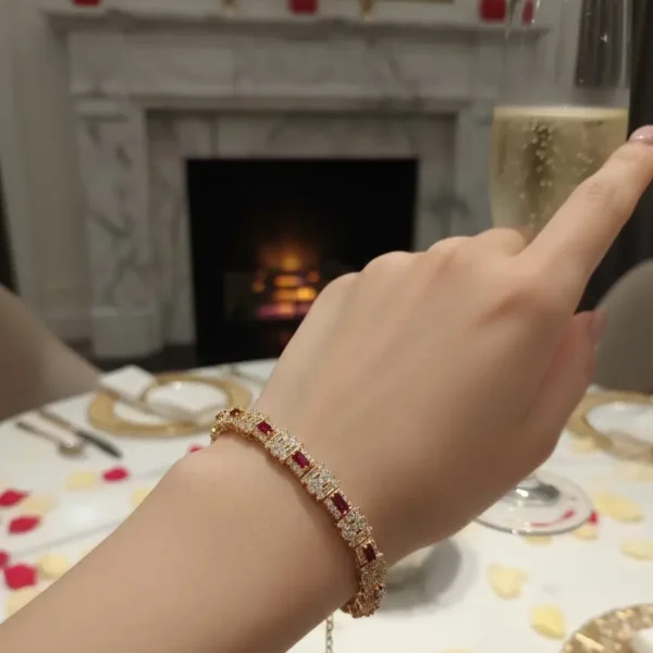 luxury gold tone tennis bracelet – ruby red & clear crystal links