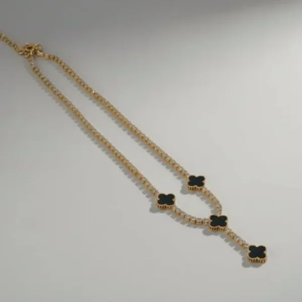 elegant black clover tennis necklace – gold plated luxury zirconia chain