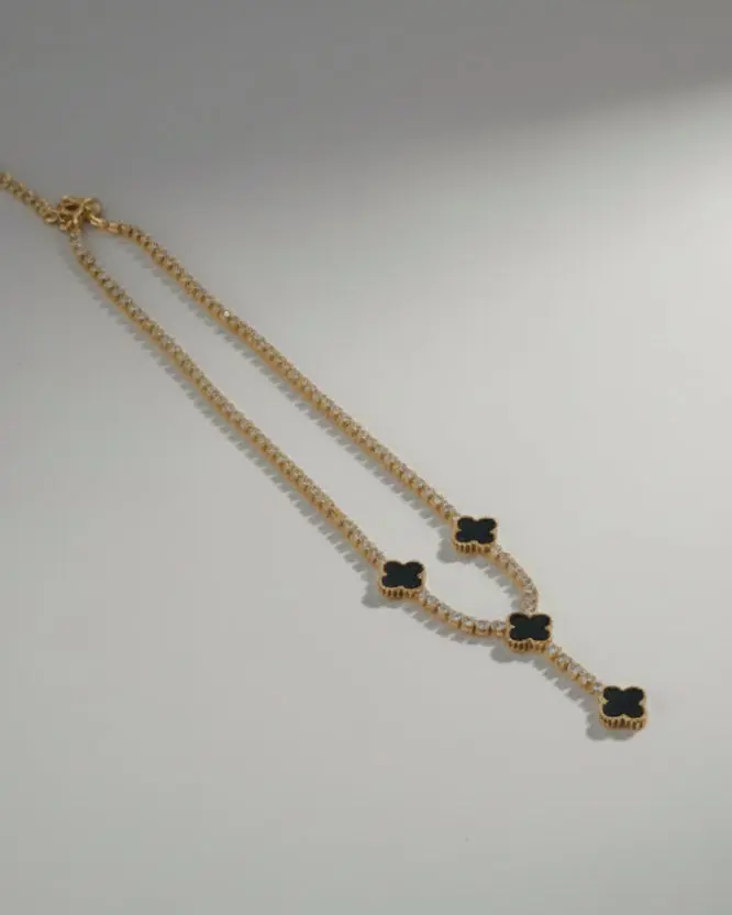 elegant black clover tennis necklace – gold plated luxury zirconia chain elegant black clover tennis necklace – gold plated luxury zirconia chain