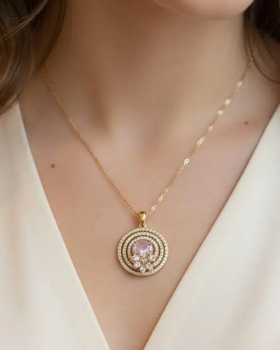 rose blossom halo necklace – elegant circular crystal pendant in 14k gold finish rose blossom halo necklace – elegant circular crystal pendant in 14k gold finish