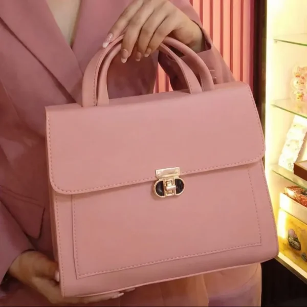 dusty rose structured top handle satchel – elegant professional handbag with gold turn lock