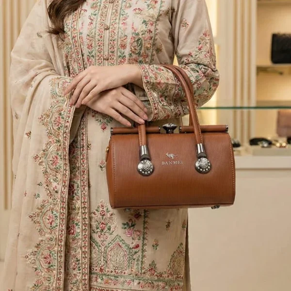 luxury two tone top handle bag – cream & tan crossbody purse with gold monogram logo