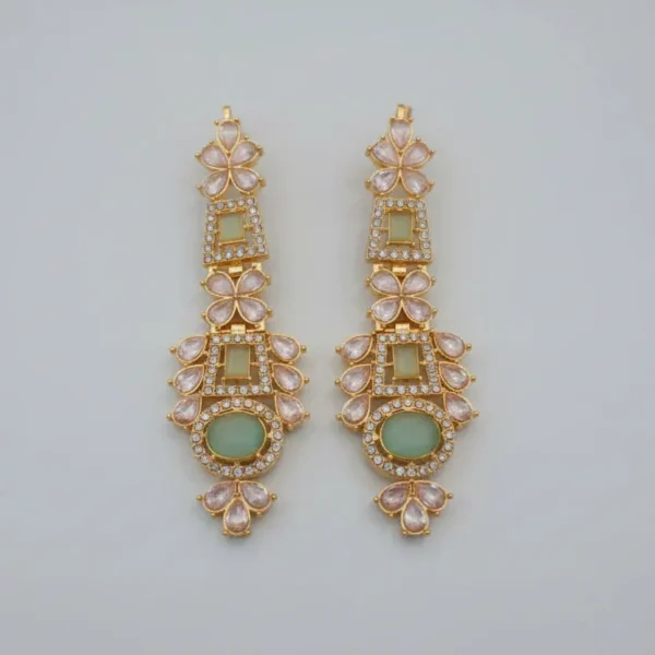 traditional gold tone mint green stone bridal necklace & tikka set