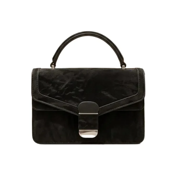 beige crinkled leather top handle crossbody bag – elegant envelope flap handbag with silver hardware