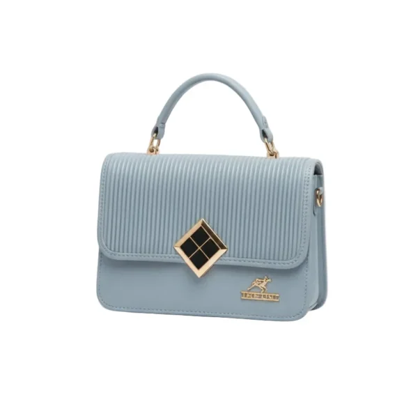 serene sky ribbed satchel – modern textured vegan leather handbag with diamond clasp