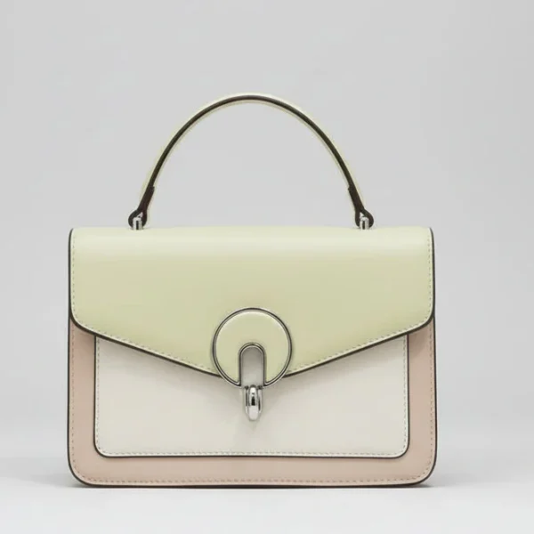 elegant tri color pastel satchel bag – minimalist leather top handle handbag with horseshoe clasp