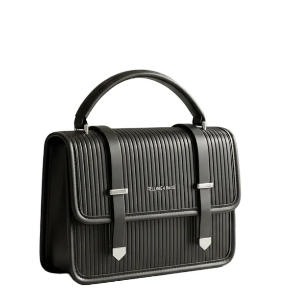modern ribbed matte black satchel – elegant top handle business & casual handbag