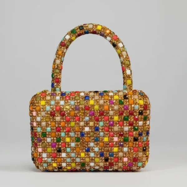 prism mosaic mini tote – handcrafted multicolored crystal & bead luxury handbag