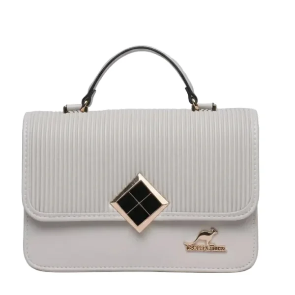 serene sky ribbed satchel – modern textured vegan leather handbag with diamond clasp