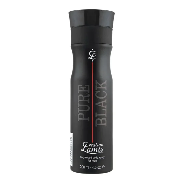creation lamis pure black fragrance body spray for men, 200ml (6.8 fl oz) – bold & long lasting