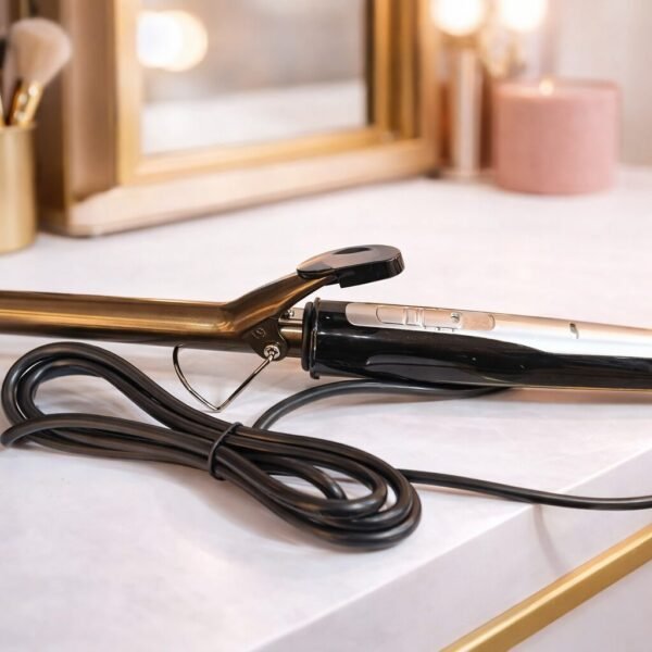 professional 19mm dark metal curling iron with led temperature display and safety kickstand